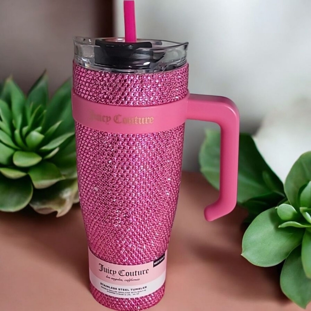 💕▪️Juicy Couture▪️Hot Pink 40 Oz Stainless Steel Insulated Rhinestone Tumbler